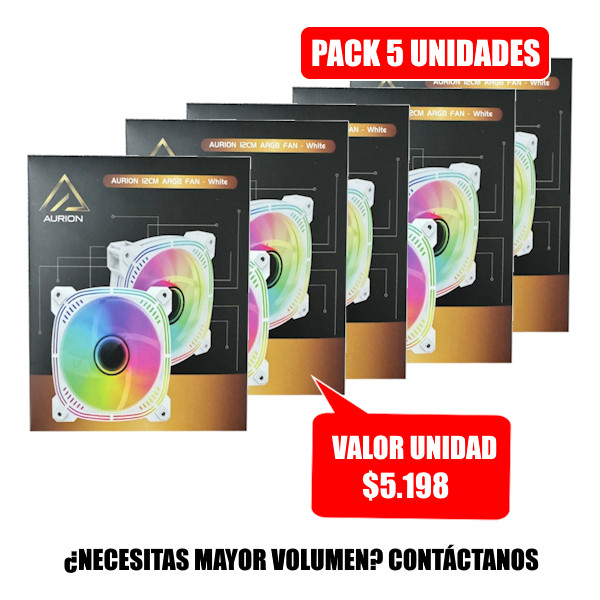 Ventilador para Gabinete AURION ARGB 12CM BLANCO PACK 5 UNIDADES (AURI12CMARGB-WH)