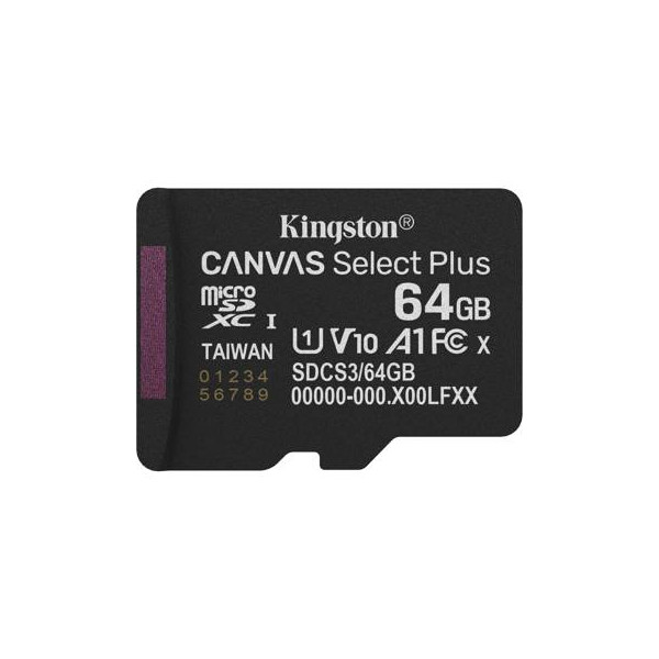 Tarjeta MicroSDXC 64GB Kingston SDCS3 Canvas Select Plus 100MB/s Clase 10 A1 + Adaptador SD