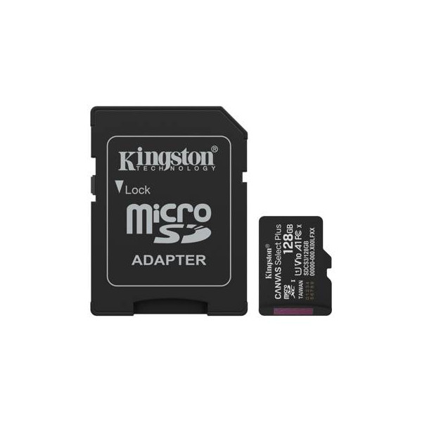 Tarjeta MicroSDXC 128GB Kingston SDCS3 Canvas Select Plus 150MB/s Clase 10 A1 + Adaptador SD (SDCS3/128GB)