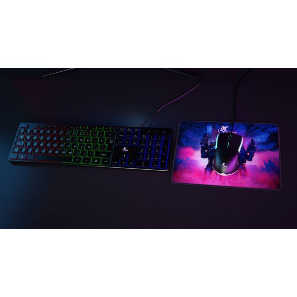 Kit Gamer Teclado + Mouse + Mousepad Xtech Hasha, 1.200Dpi, Anti Ghosting Espanol, Negro (XTK-535S)