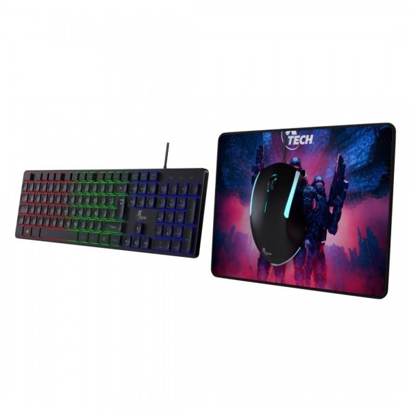 Kit Gamer Teclado + Mouse + Mousepad Xtech Hasha, 1.200Dpi, Anti Ghosting Espanol, Negro