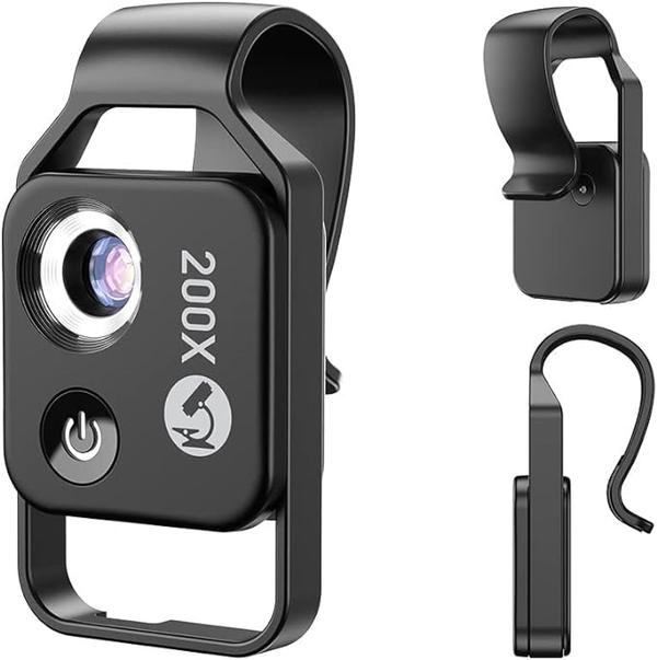Mini Microscopio de bolsillo para Teléfono, Hd 200X, Flexible, Ajustable, clip universal