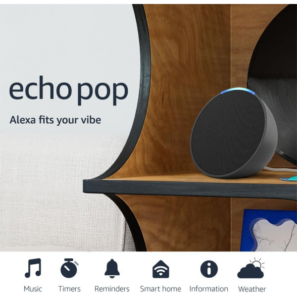 Parlante inteligente Echo Pop, compacto con sonido definido y Alexa | Carbón (07235) (C2H4R9-07235)